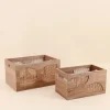 Caisse en bois et rotin 25x15cm