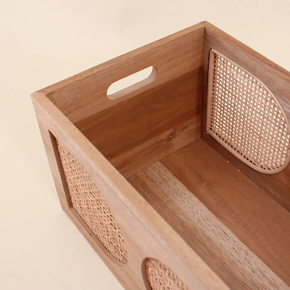 Caisse en bois et rotin 25x15cm