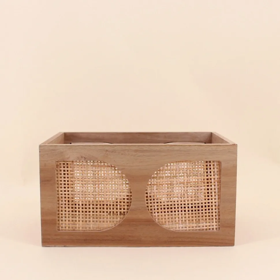 Caisse en bois et rotin 25x15cm