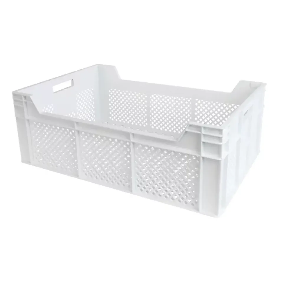 Caisse finement ajourée échancrée avec poignées 600 x 400 x 225 mm - 45 L - blanc