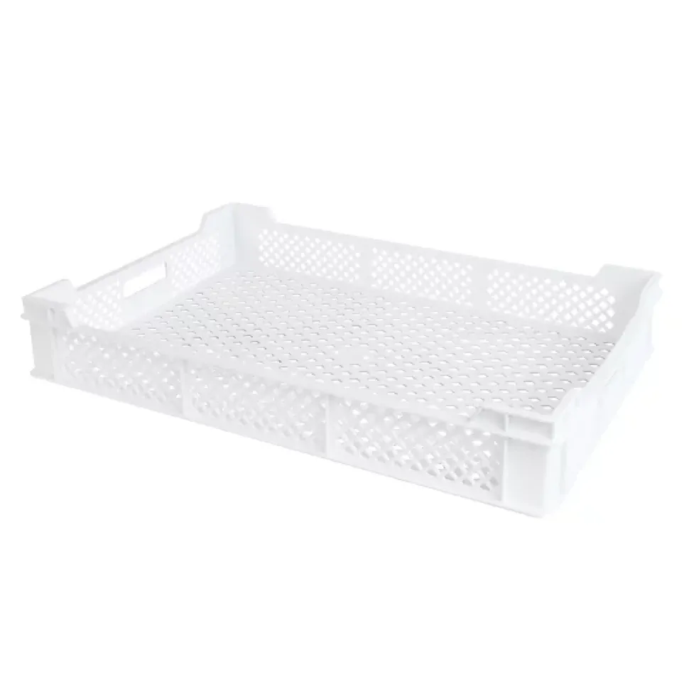 Caisse finement ajourée échancrée avec poignées 600 x 400 x 90 mm - 18 L - blanc
