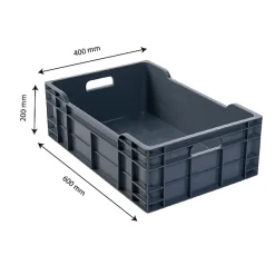 Caisse pleine 600 x 400 x 200 mm 40 L - gris