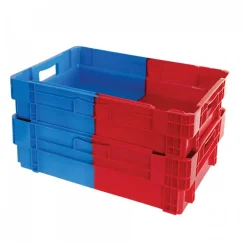 Caisse pleine empilable emboîtable 600x400 34 L bleu rouge