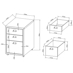 Caisson de bureau à roulettes Kökar acier 48 x 28 x 41 cm blanc mat en.casa
