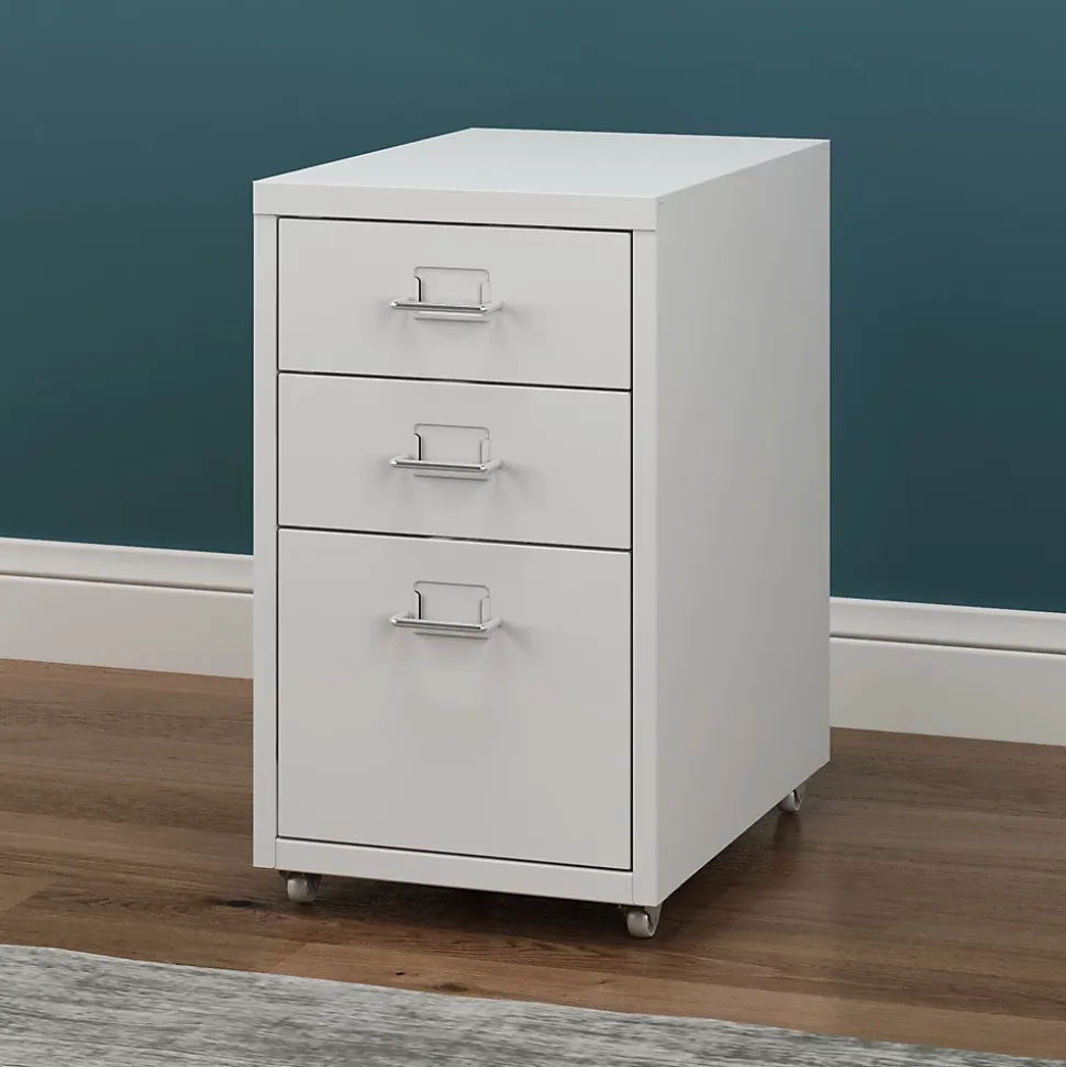Caisson de bureau à roulettes Kökar acier 48 x 28 x 41 cm blanc mat en.casa