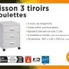 Caisson de bureau en métal 3 tiroirs avec roulettes Snor gris H. 57 cm x L. 40 cm