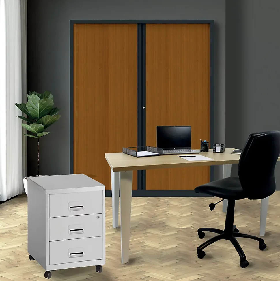Caisson de bureau en métal 3 tiroirs avec roulettes Snor gris H. 57 cm x L. 40 cm