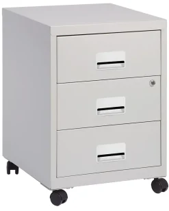Caisson de bureau en métal 3 tiroirs avec roulettes Snor gris H. 57 cm x L. 40 cm