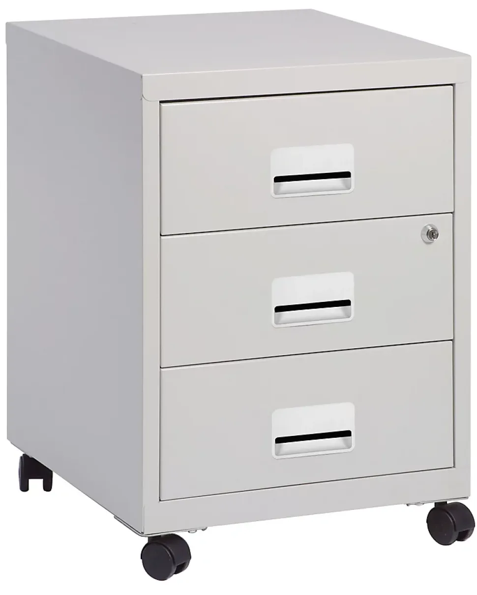 Caisson de bureau en métal 3 tiroirs avec roulettes Snor gris H. 57 cm x L. 40 cm