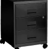 Caisson de bureau en métal 3 tiroirs avec roulettes Snor noir H. 57 cm x L. 40 cm
