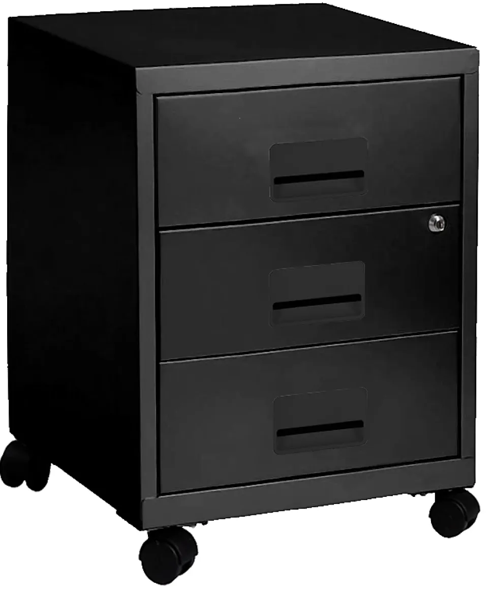 Caisson de bureau en métal 3 tiroirs avec roulettes Snor noir H. 57 cm x L. 40 cm