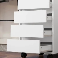Caisson de bureau rangement bureau sur roulettes 4 tiroirs coulissants MDF aspect bois blanc