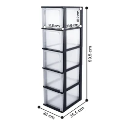 Caisson de rangement plastique recyclé A4, 5 Grands Tiroirs, Noir, OCH-2500, Iris Ohyama