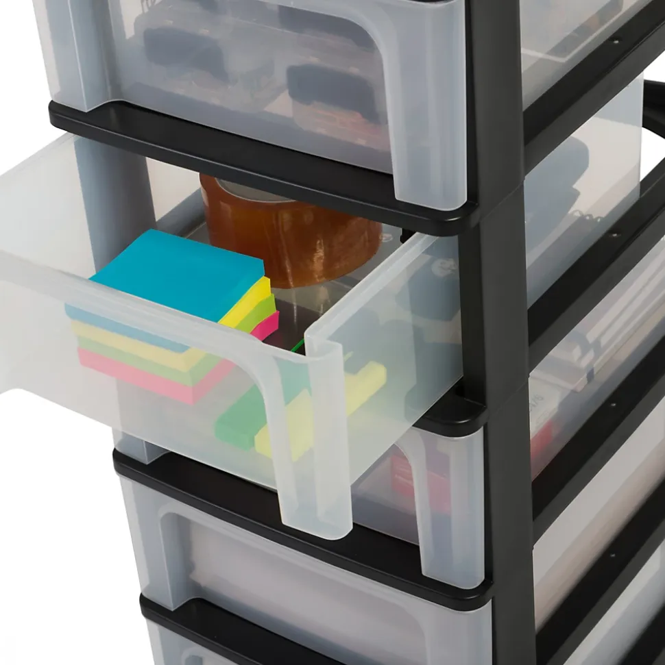 Caisson de rangement plastique recyclé A4, 5 Grands Tiroirs, Noir, OCH-2500, Iris Ohyama