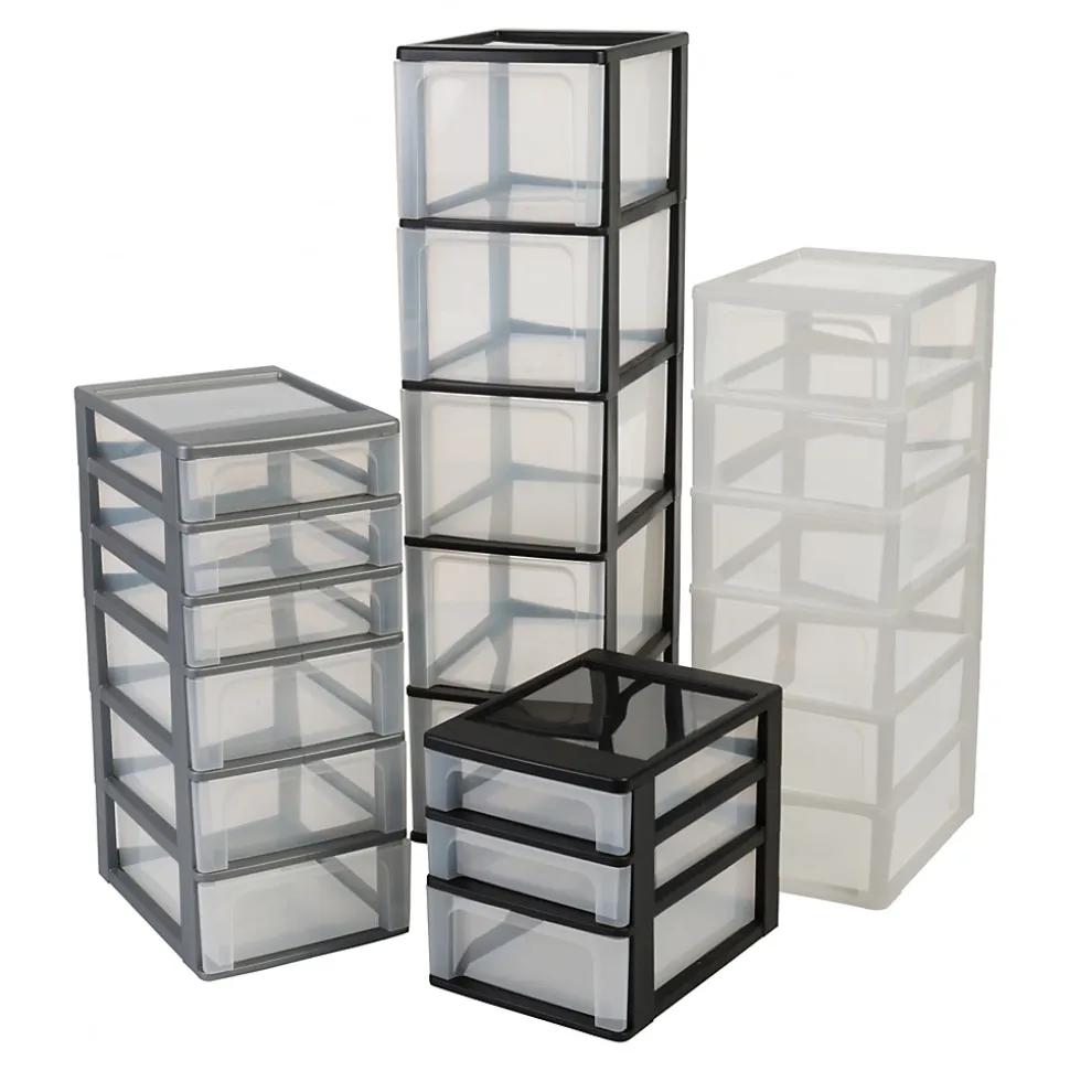 Caisson de rangement plastique recyclé A4, 5 Grands Tiroirs, Noir, OCH-2500, Iris Ohyama