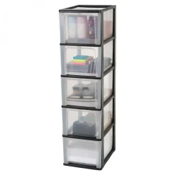 Caisson de rangement plastique recyclé A4, 5 Grands Tiroirs, Noir, OCH-2500, Iris Ohyama