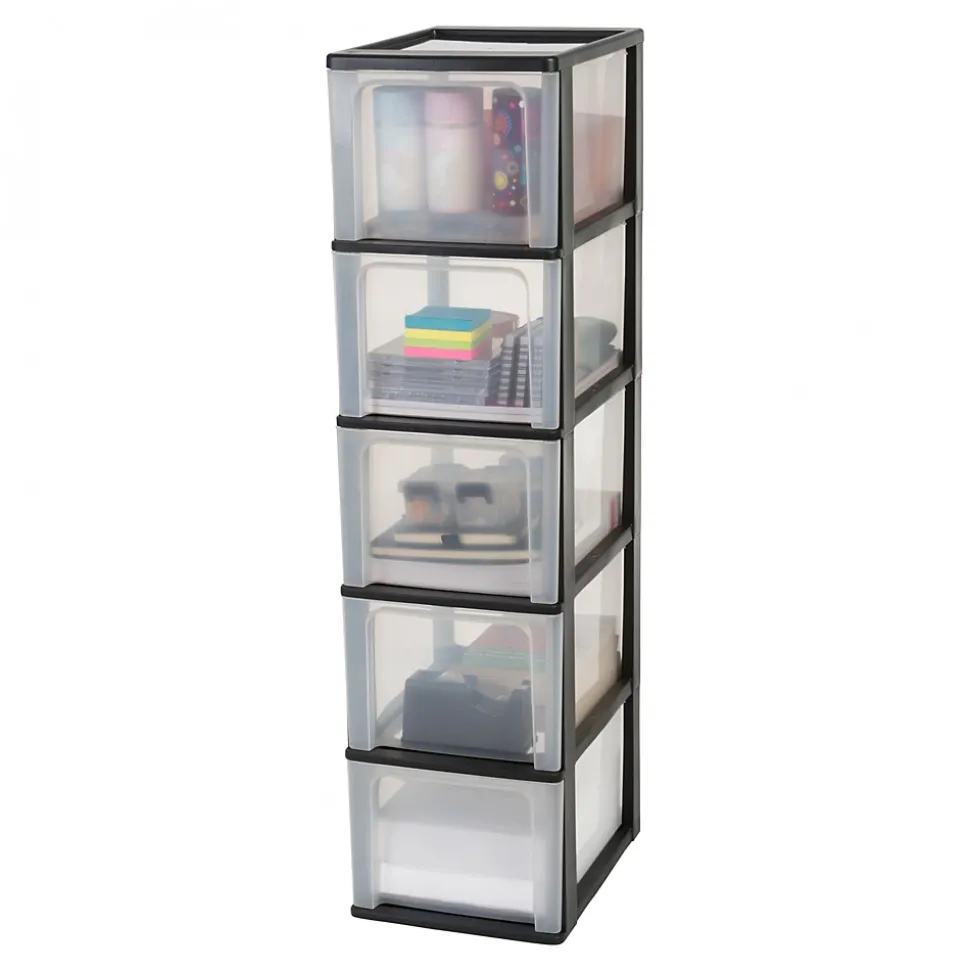Caisson de rangement plastique recyclé A4, 5 Grands Tiroirs, Noir, OCH-2500, Iris Ohyama