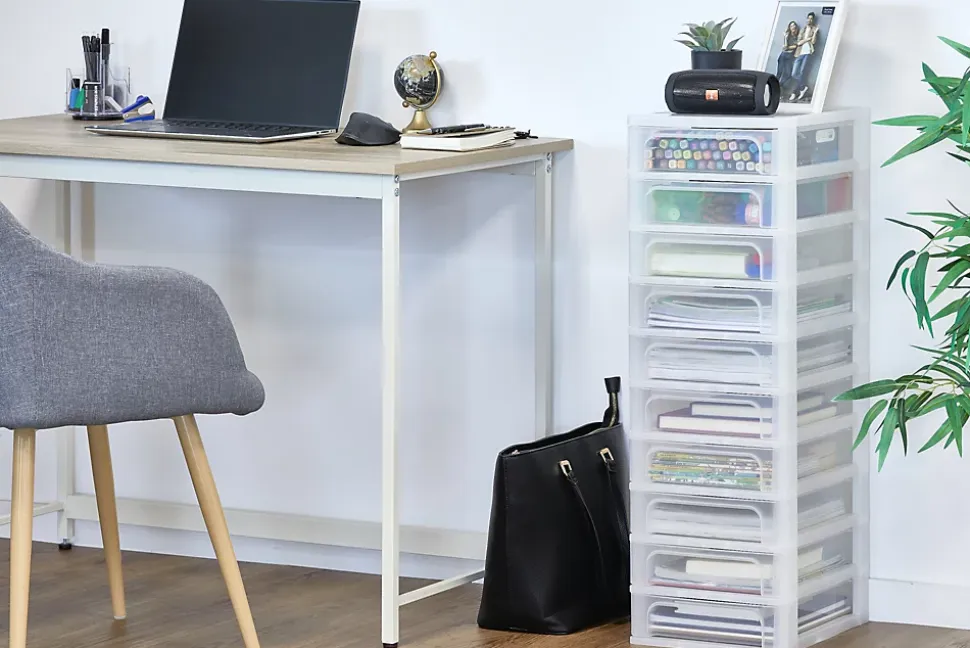 Caisson de rangement plastique A4, 10 Petits Tiroirs, Blanc, OCH-2100, Iris Ohyama