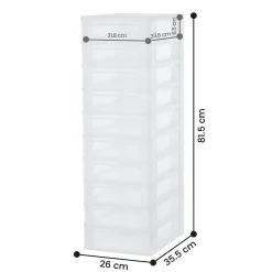 Caisson de rangement plastique A4, 10 Petits Tiroirs, Blanc, OCH-2100, Iris Ohyama