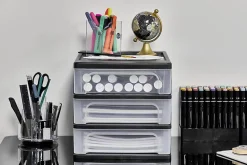 Caisson de rangement plastique recyclé A4, 3 Petits Tiroirs, Noir, OCH-2030, Iris Ohyama