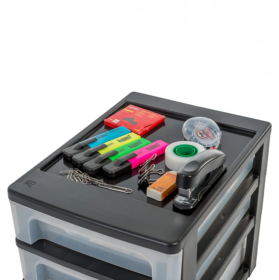 Caisson de rangement plastique recyclé A4, 3 Petits Tiroirs, Noir, OCH-2030, Iris Ohyama