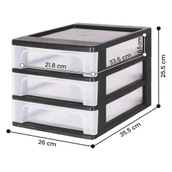 Caisson de rangement plastique recyclé A4, 3 Petits Tiroirs, Noir, OCH-2030, Iris Ohyama