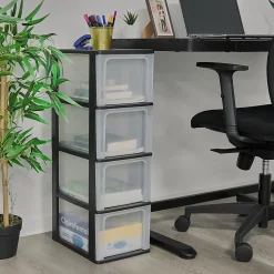 Caisson de rangement plastique recyclé A4, 4 Grands Tiroirs, Noir, OCH-2400, Iris Ohyama