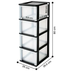 Caisson de rangement plastique recyclé A4, 4 Grands Tiroirs, Noir, OCH-2400, Iris Ohyama