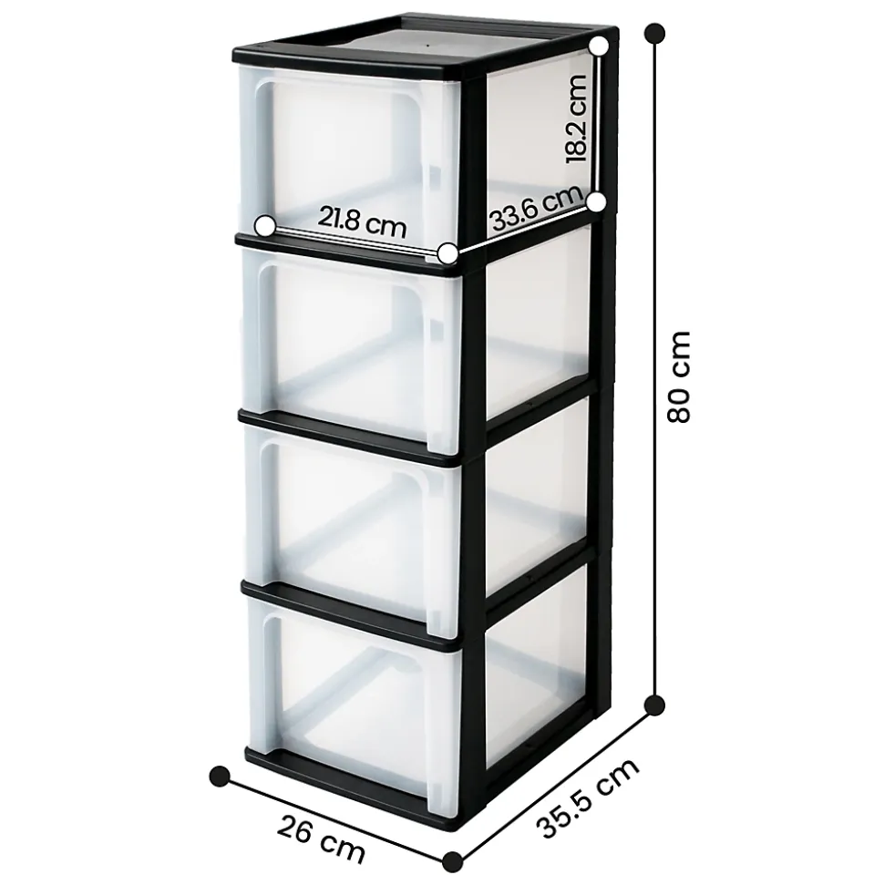 Caisson de rangement plastique recyclé A4, 4 Grands Tiroirs, Noir, OCH-2400, Iris Ohyama