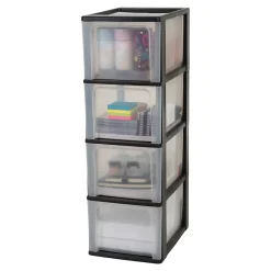 Caisson de rangement plastique recyclé A4, 4 Grands Tiroirs, Noir, OCH-2400, Iris Ohyama