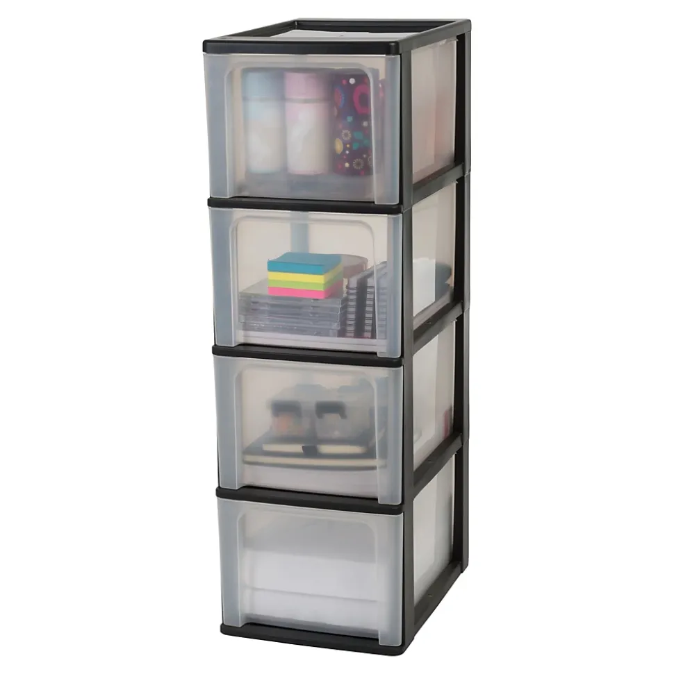 Caisson de rangement plastique recyclé A4, 4 Grands Tiroirs, Noir, OCH-2400, Iris Ohyama