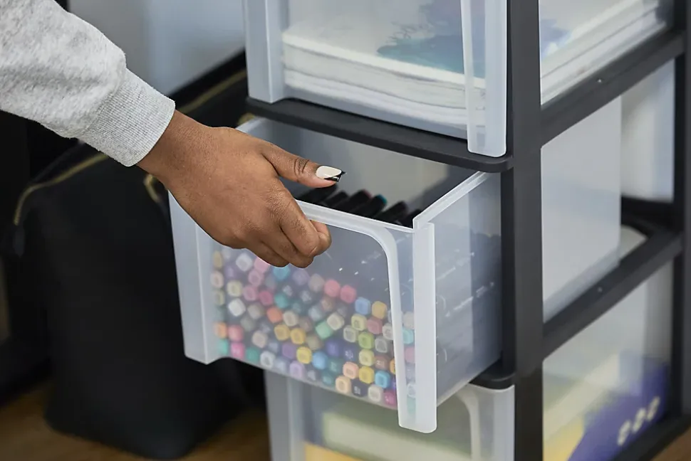 Caisson de rangement plastique recyclé A4, 4 Grands Tiroirs, Noir, OCH-2400, Iris Ohyama