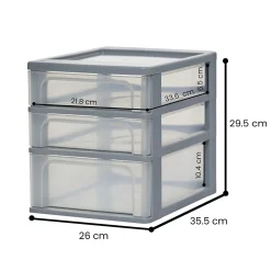 Caisson de rangement plastique A4, 3 Tiroirs Mix, Gris, OCH-2021, Iris Ohyama
