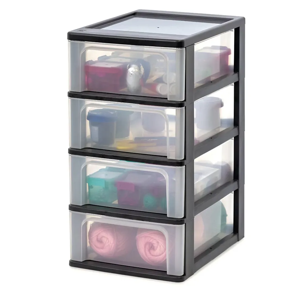 Caisson de rangement plastique recyclé A4, 4 Tiroirs Moyens, Noir, OCH-2004, Iris Ohyama