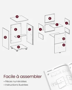 Caisson Mobile, Classeur, 2 Tiroirs, Support Imprimante Meuble de Bureau Verrouillable pour Documents au Format A4