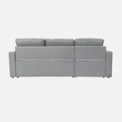 Canapé d'angle convertible en tissu gris clair - IDA - 3 places. fauteuil d'angle réversible coffre rangement lit modulable