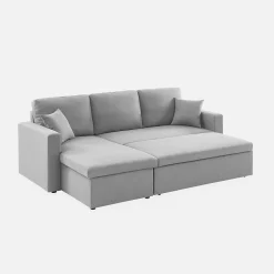 Canapé d'angle convertible en tissu gris clair - IDA - 3 places. fauteuil d'angle réversible coffre rangement lit modulable
