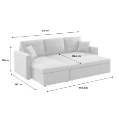 Canapé d'angle convertible en tissu gris clair - IDA - 3 places. fauteuil d'angle réversible coffre rangement lit modulable
