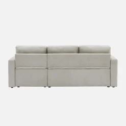 Canapé d'angle convertible en velours côtelé grège - IDA - 3 places. fauteuil d'angle réversible coffre rangement lit modulable