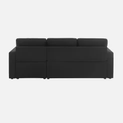 Canapé d'angle convertible en tissu noir - IDA - 3 places. fauteuil d'angle réversible coffre rangement lit modulable