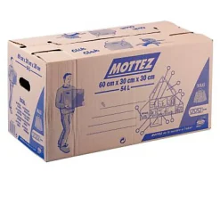 Carton de déménagement avec poignées 20 kg Mottez H. 30 x L. 60 x l. 30 cm, capacité 54 L vendu par 20 pièces