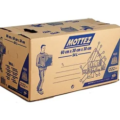 Carton de déménagement avec poignées 20kg Mottez H. 30 x L. 60 x l. 30 cm, capacité 54 L