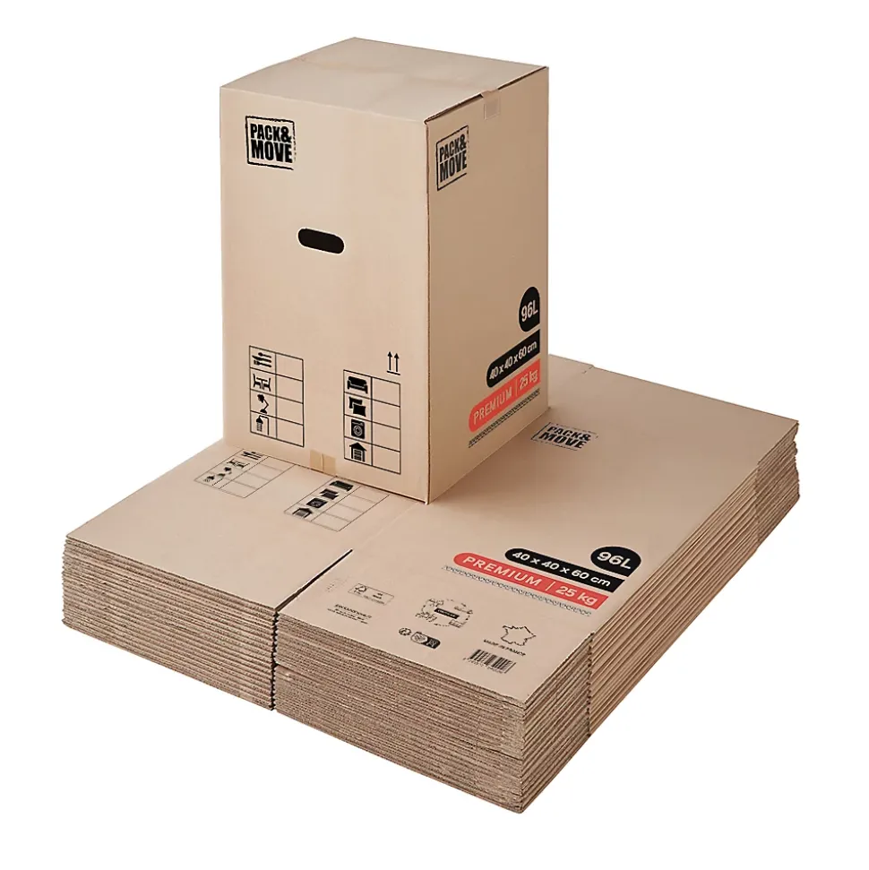 Cartons déménagement hauts renforcée avec poignées H. 60 x L. 40 x l. 40 cm, , capacité 96 L Pack and Move