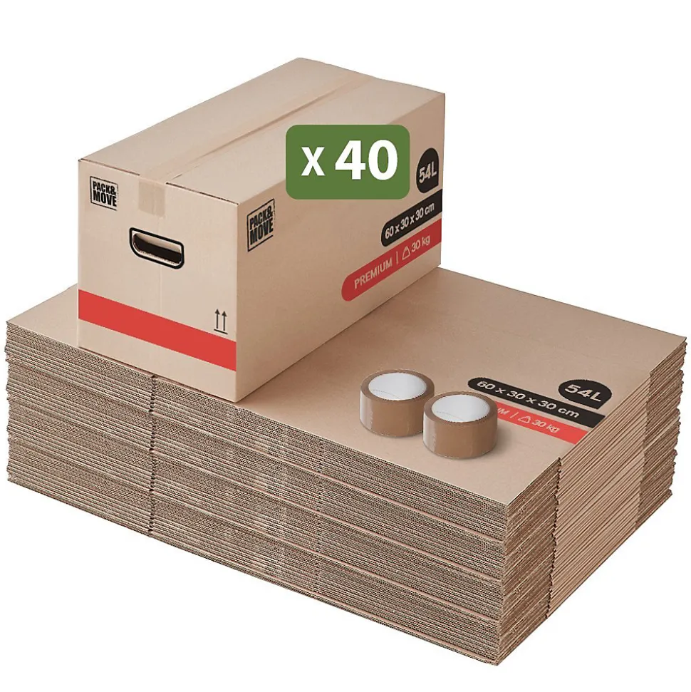 Cartons déménagement premium 54L (60 x 30 x 30 cm) et adhésifs offerts