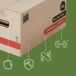 Cartons déménagement premium 54L (60 x 30 x 30 cm) et adhésifs offerts