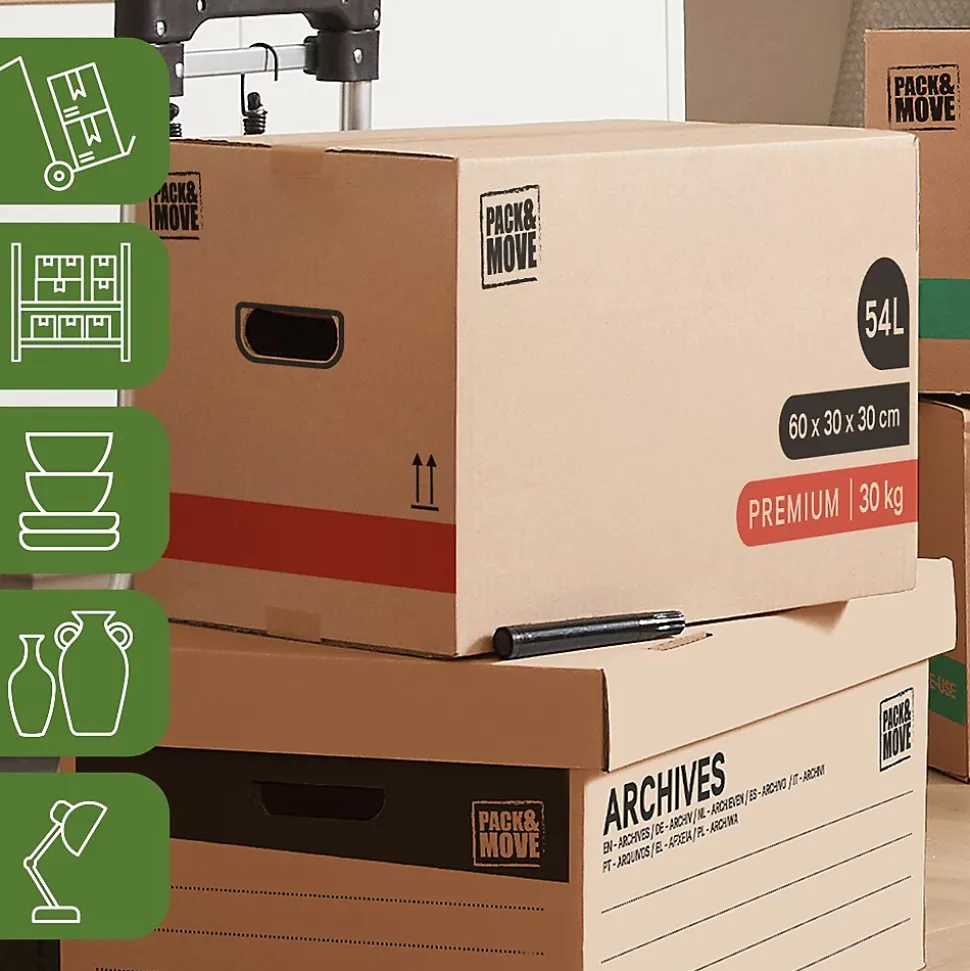 Cartons déménagement premium 54L (60 x 30 x 30 cm) et adhésifs offerts