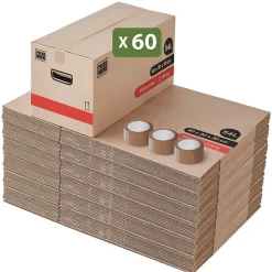 Cartons déménagement premium 54L (60 x 30 x 30 cm) et adhésifs offerts
