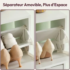 CASABEL Meuble à Chaussures Moderne 2 Abattants - Rangement Chaussures 12 Paires - Blanc - Meuble en Bois Composite