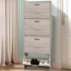 CASABEL Meuble de Rangement à Chaussure 24 Paires - Armoire Etagere Grande Capacité pour Entrée - L60xP24xH150 cm - Bois Clair