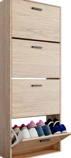 CASABEL Meuble de Rangement à Chaussure 24 Paires - Armoire Etagere Grande Capacité pour Entrée - L60xP24xH150 cm - Bois Clair